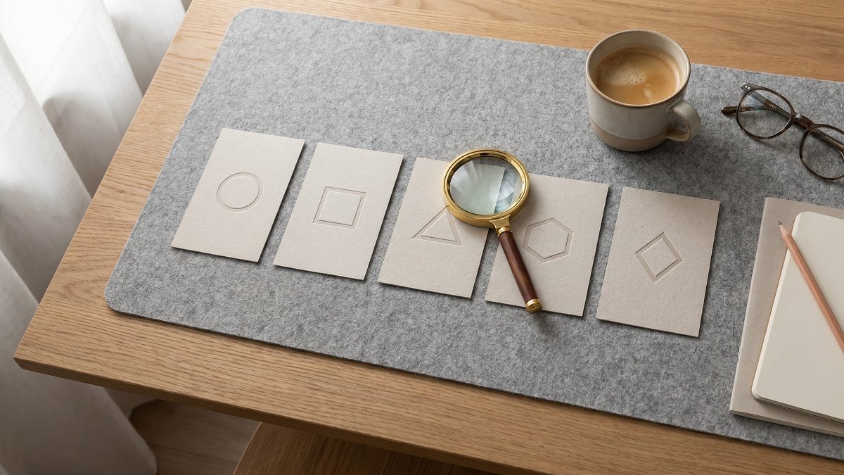 Five pricing model cards laid out for analytical comparison on an oak workspace