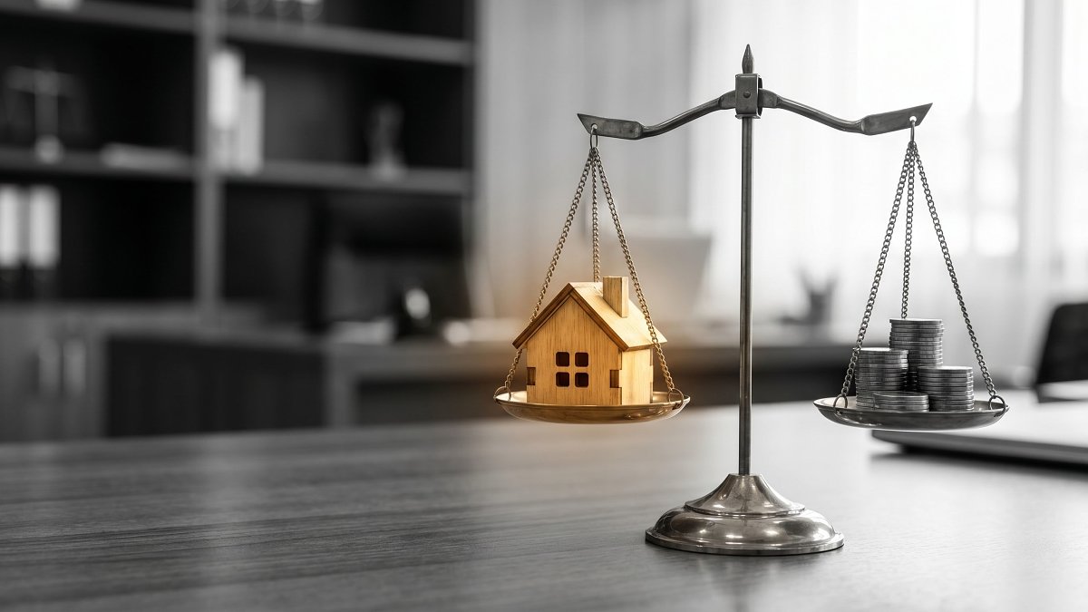 Balance pesant un bien immobilier et des pièces, arbitrage de la fiscalité PER
