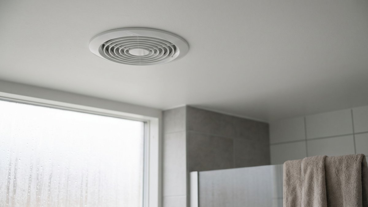 Bouche d'extraction hygroréglable au plafond d'une salle de bains