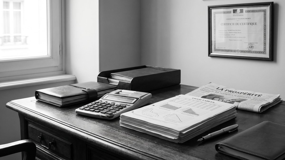 Bureau de conseil patrimonial avec tableaux de rendement et calculatrice