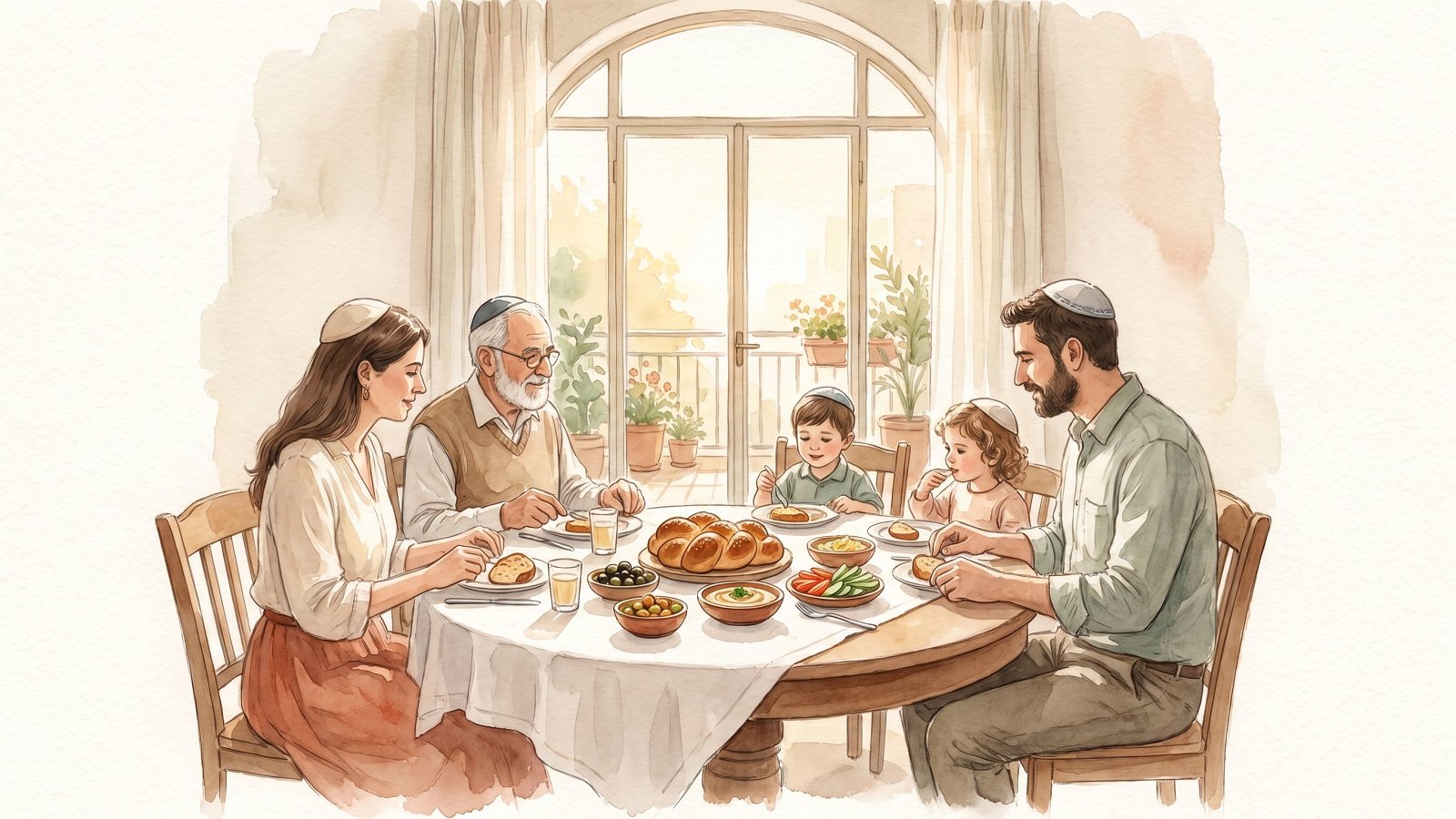 Three generations of a family sharing a kosher table in Tel Aviv