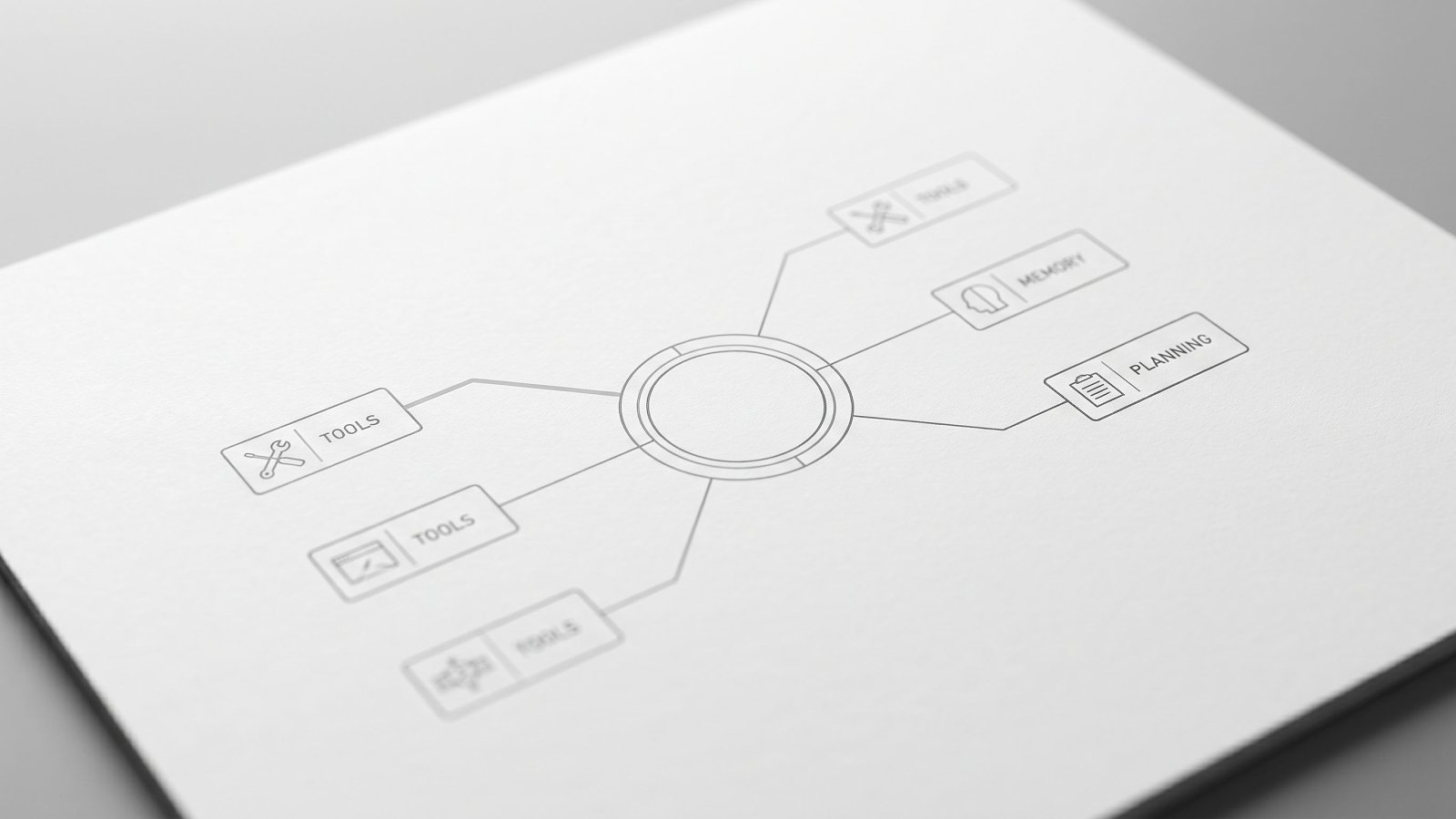 Blueprint of an AI agent tool use architecture with planning, memory, and external tool nodes