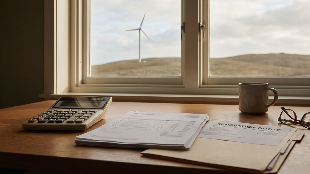 Calcul de rentabilité d'une éolienne domestique sur un bureau, devis et facture d'énergie
