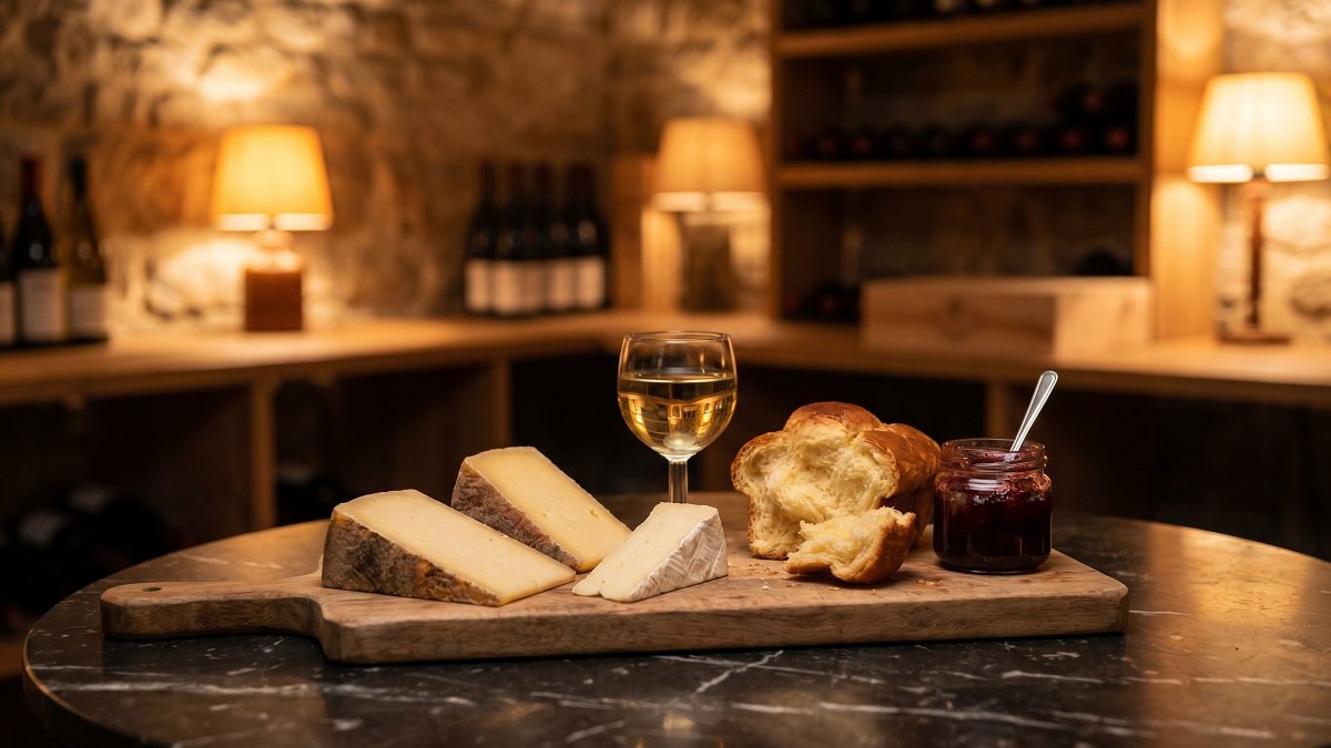 Kosher cheese board and Israeli white wine in a Tel Aviv wine-cellar bar