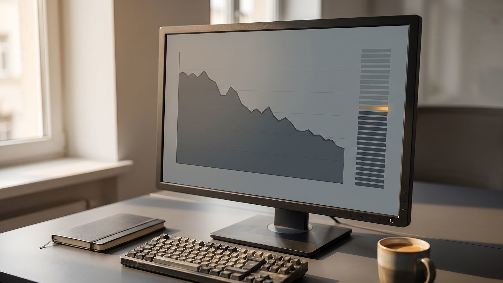 Operator reviewing an AI API cost control dashboard with a falling spend curve