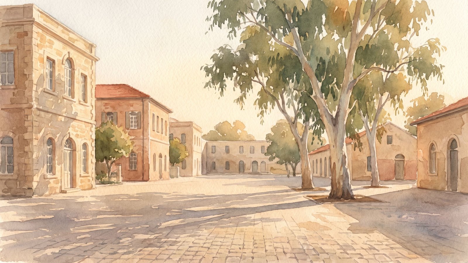 Late afternoon light on the Suzanne Dellal plaza in Neve Tzedek, Tel Aviv