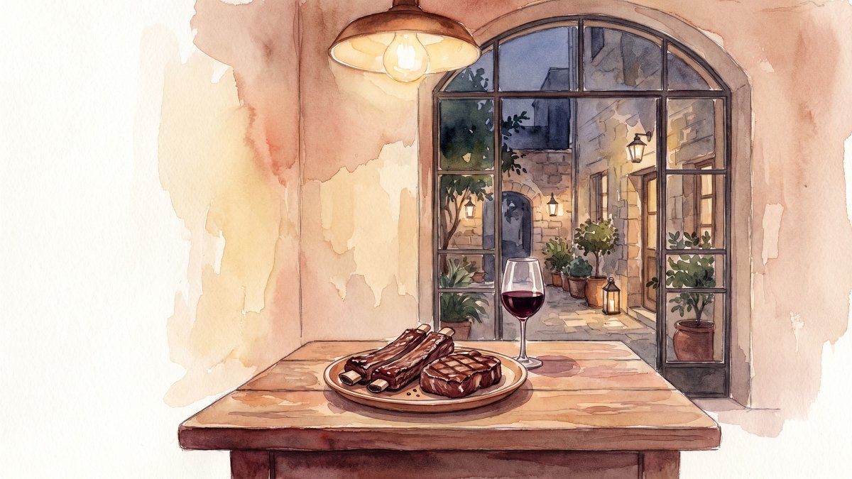 Charcoal-grilled kosher steak and ribs at a Neve Tzedek bistro table