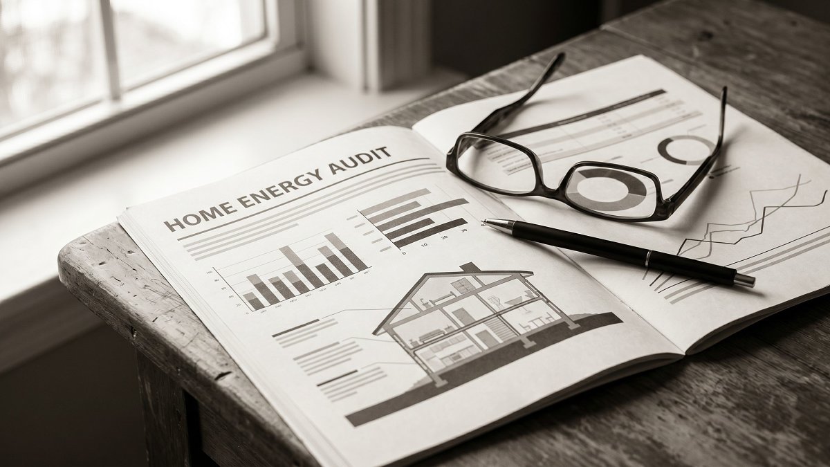 Rapport d audit energetique reglementaire pose sur un bureau