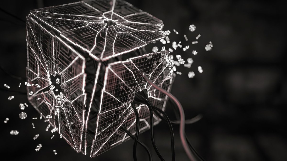 Abstract breached digital vault representing smart contract exploit risk