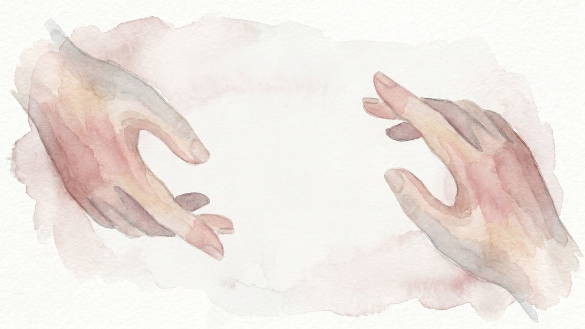 Illustration aquarelle de deux mains tendues symbolisant le soutien professionnel et l'écoute