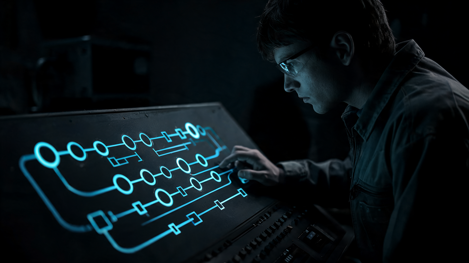 Operator mapping an ordered crypto product launch sequence on a control board
