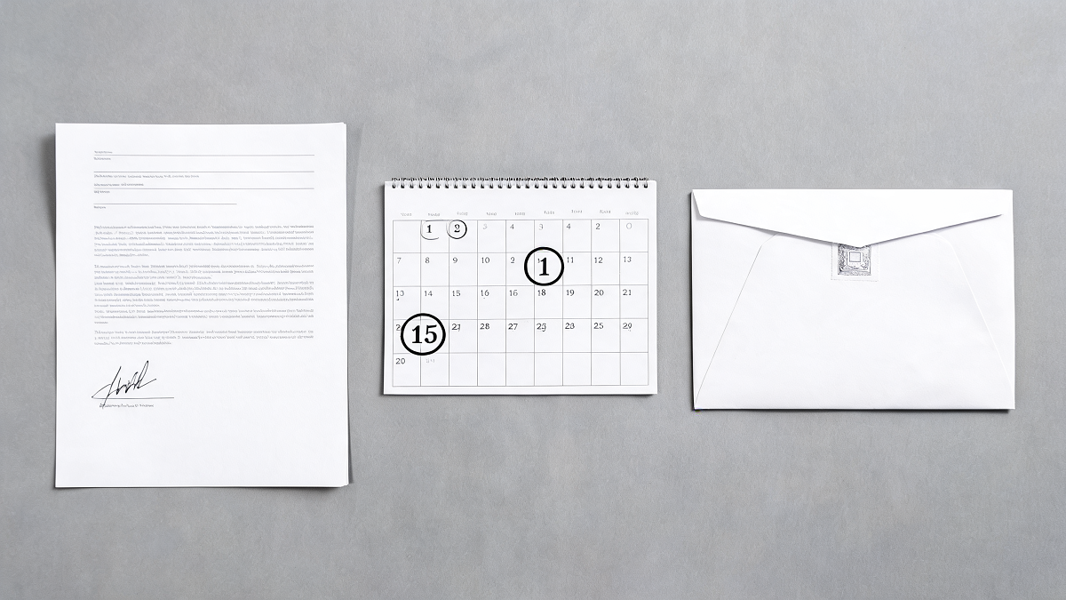 Contrat de rénovation signé, calendrier de 14 jours et lettre recommandée illustrant le droit de rétractation