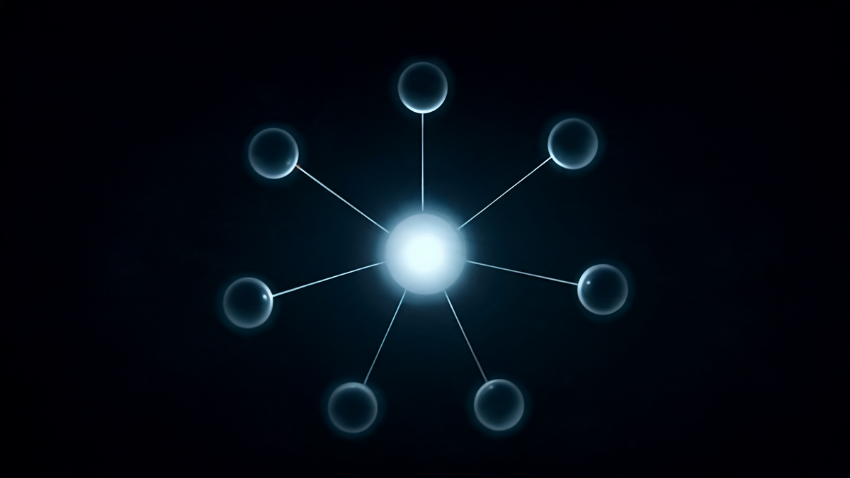 Multiple AI answer engines citing a single content source through beams of light