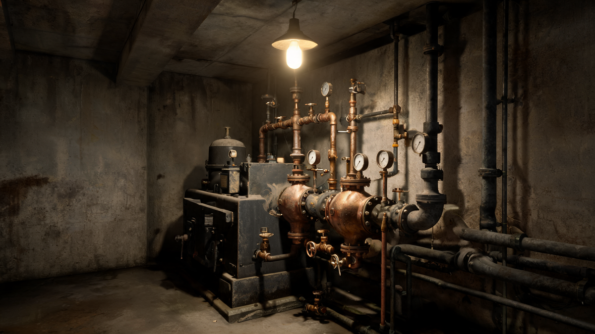 Chaufferie collective au gaz vieillissante dans le sous-sol d'un immeuble