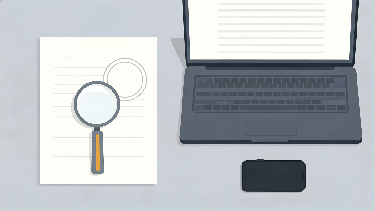 Devis de rénovation non signé, loupe sur un label de qualification et annuaire ouvert sur un ordinateur portable