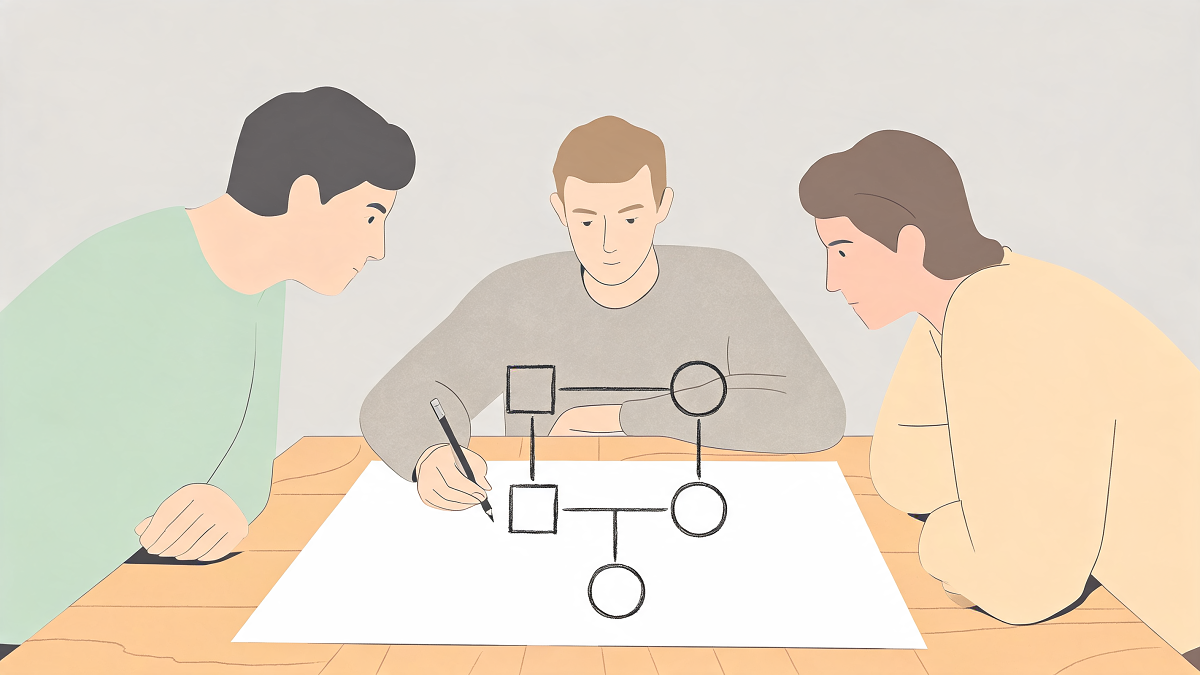 Construction d'un génogramme sur trois générations pendant une séance de thérapie systémique