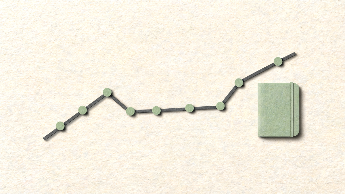Illustration en papier découpé d'une courbe de progression qui monte, forme un plateau, puis repart à la hausse