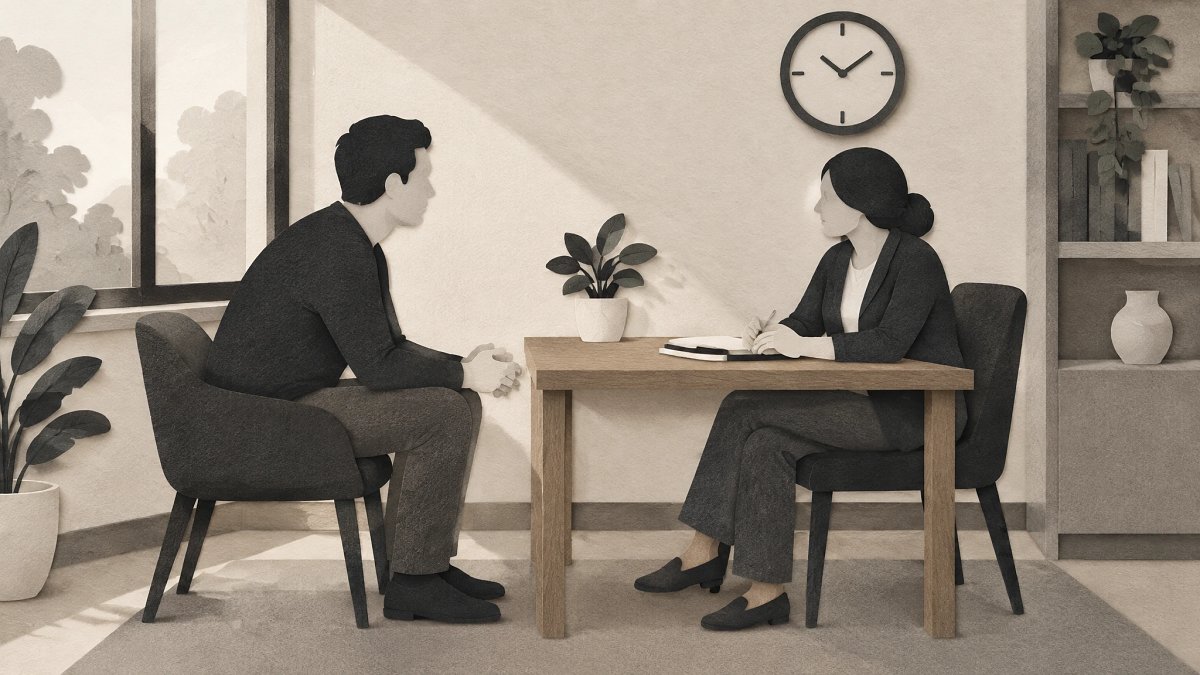Illustration en papier découpé d'une consultation entre un médecin et un patient