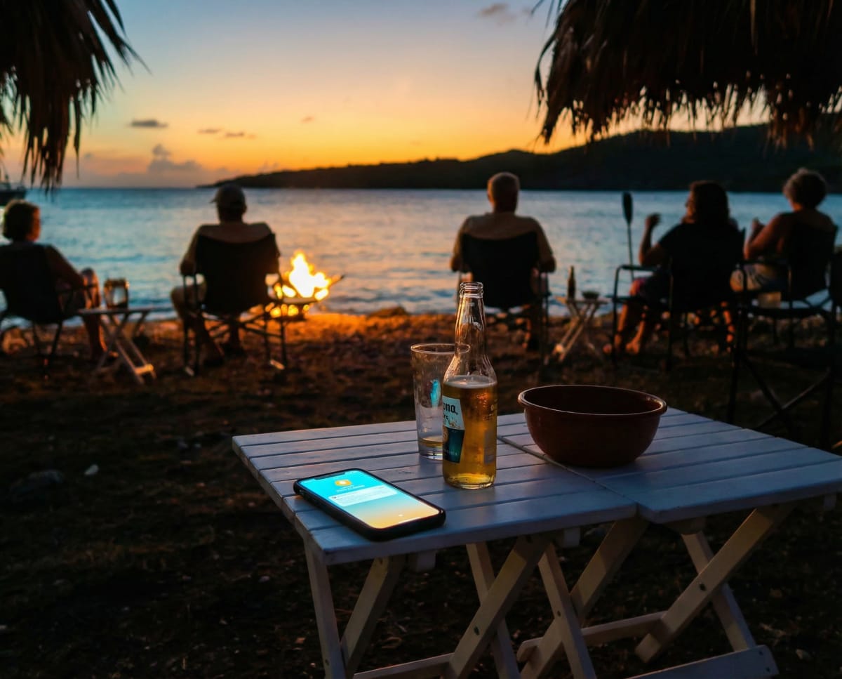 Guests watching the Curaçao sunset from beach chairs