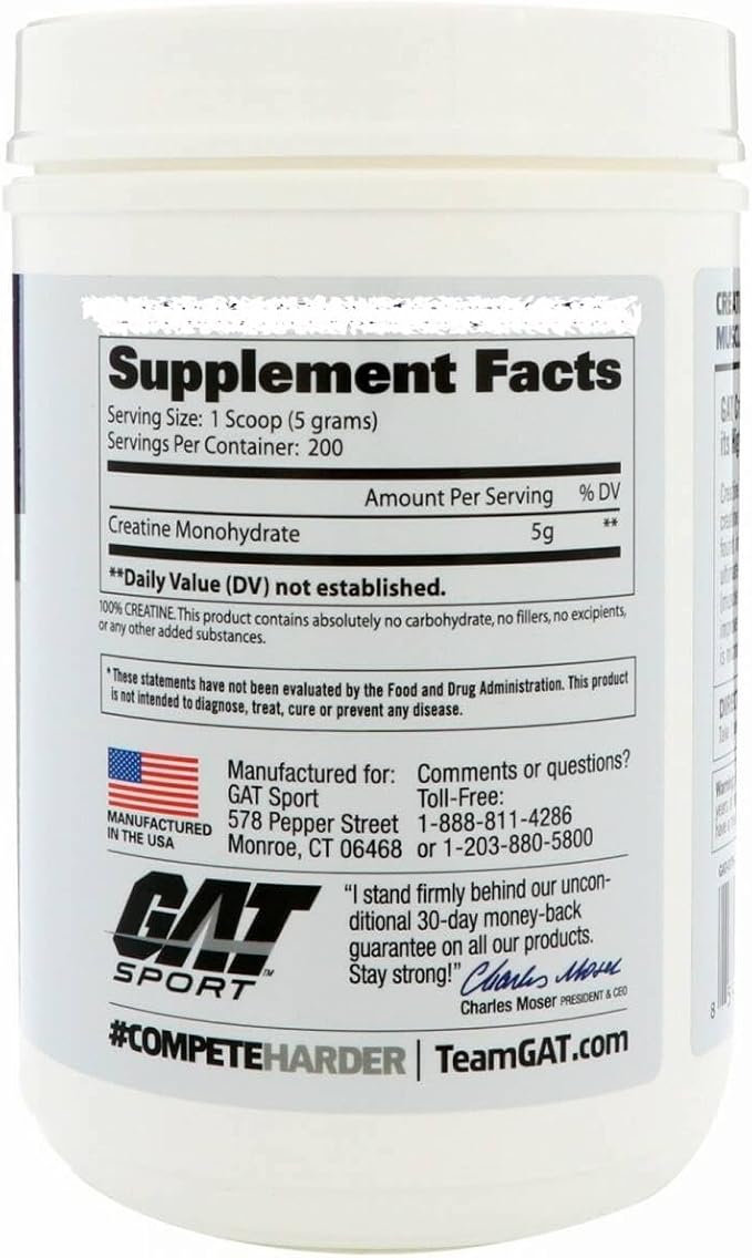 Creatina Monohidratada GAT 1kg - Informacion nutricional