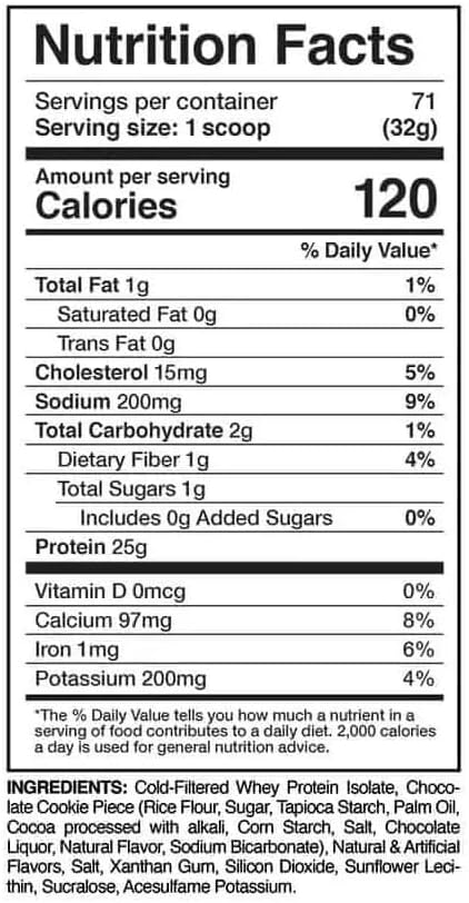 EVO ISOJECT Chocolate 4LBS - Informacion nutricional