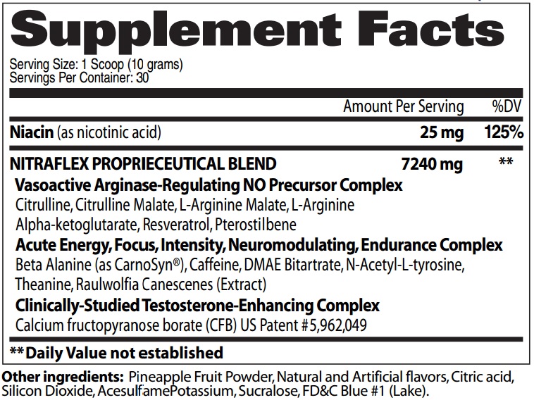 NITRAFLEX BLUE RASPBERRY 300GR - Informacion nutricional
