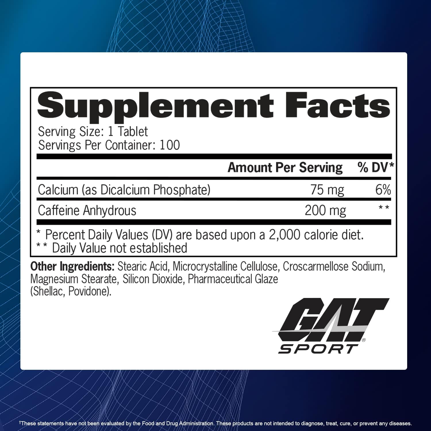 Cafeína GAT Sport - Informacion nutricional