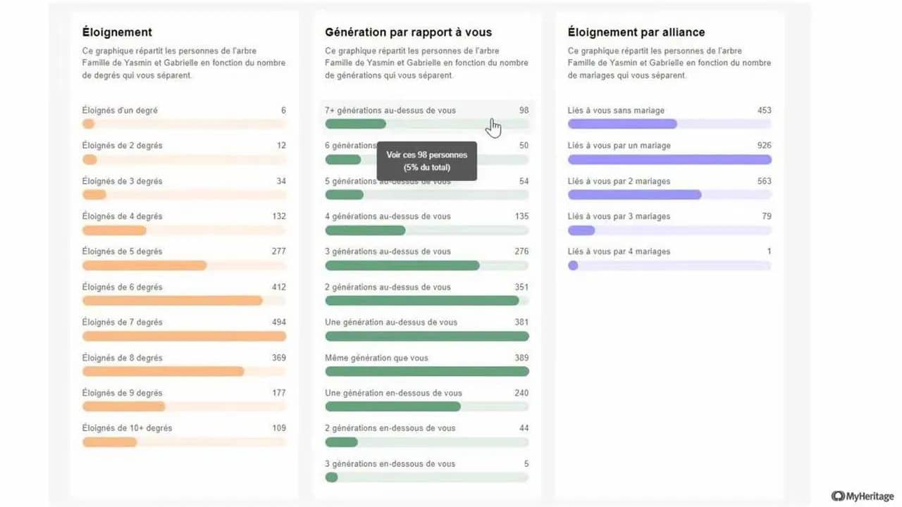 Les statistiques familiales sur MyHeritage