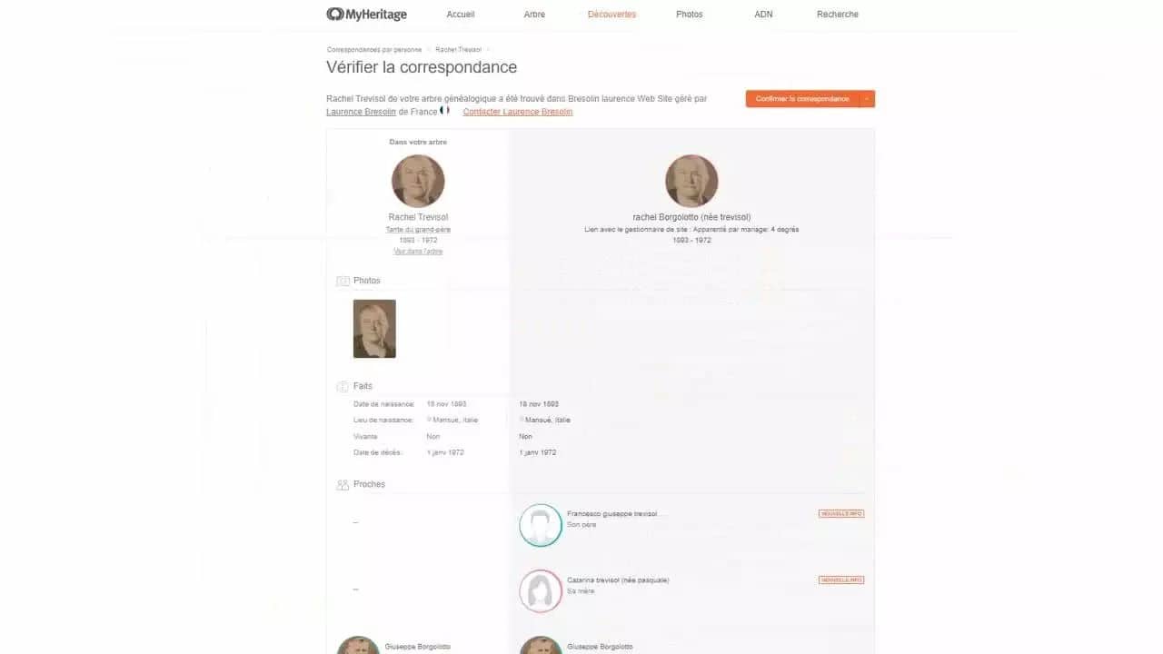 Confirmer les Smart Matches et Record Matches sur MyHeritage