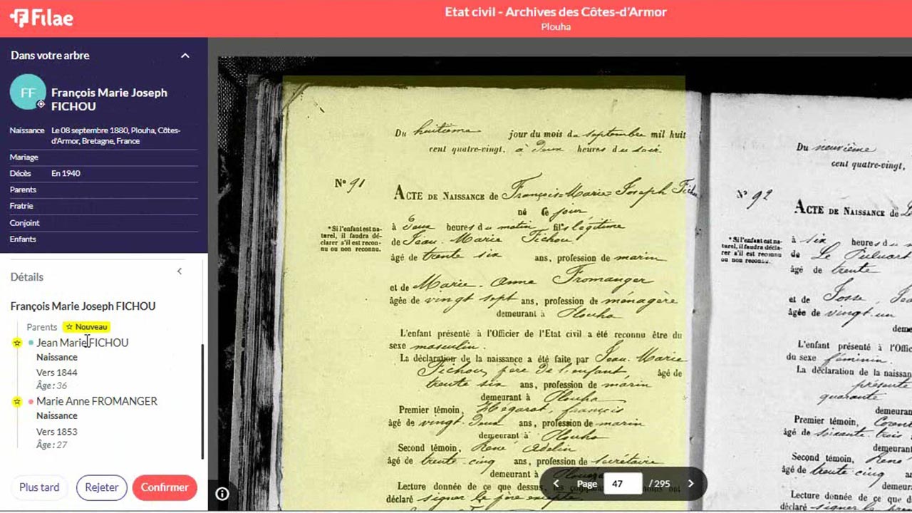 Construisez, enrichissez et partagez votre arbre sur Filae.com