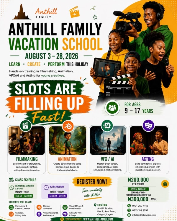 Anthill Family’s Holiday Filmmaking, Animation and Acting Programme for Kids Closes Registration Today