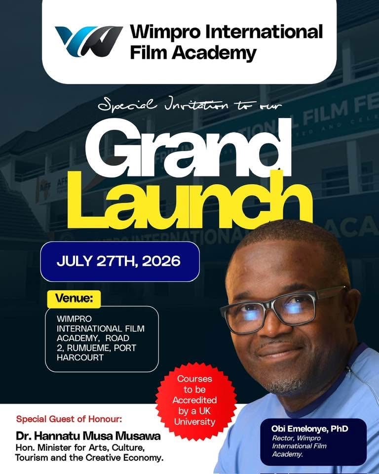 Wimpro International Film Academy Launches in Port Harcourt July 27 2026 With Obi Emelonye as Rector and UK Accredited Courses