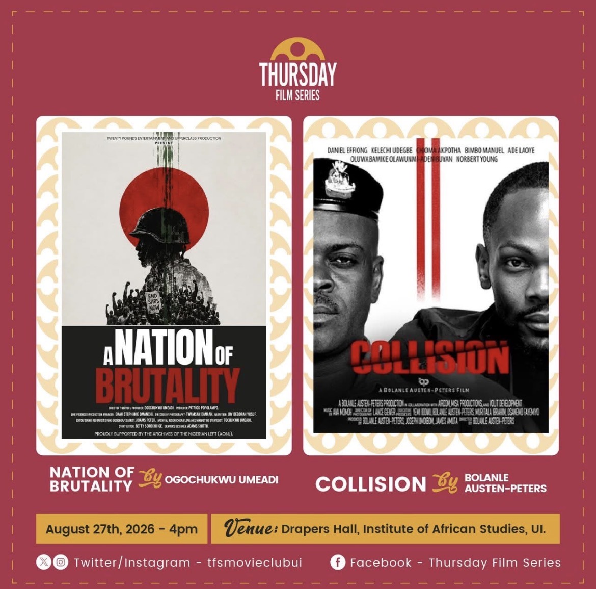 A Nation of Brutality, Bolanle Austen-Peters’ Collision Set for Thursday Film Series Screening at UI