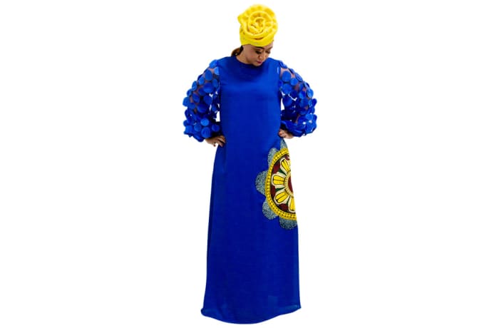 Blue and yellow ankara styles top