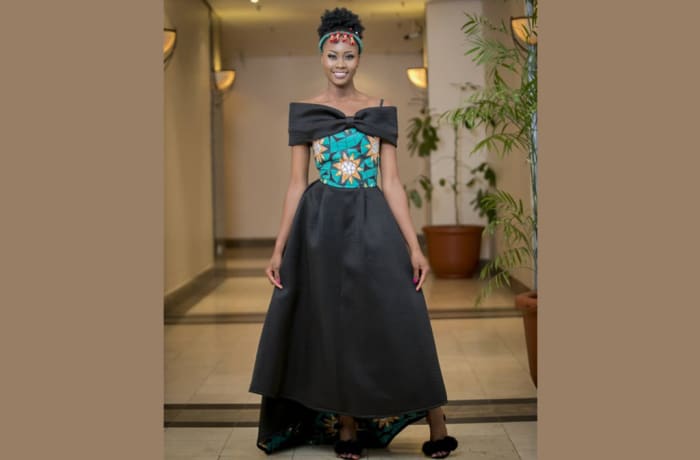 Black maxi dress chitenge top with black shoulder bow Fay Designs
