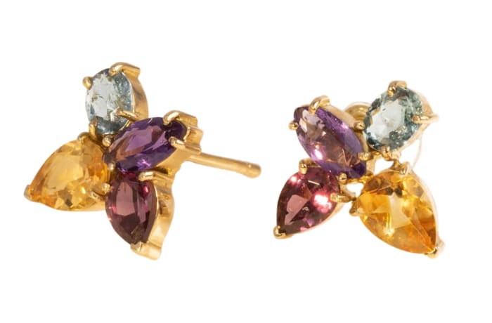 Yellow Gold Multi Gemstone Flower Earring Jewel of Africa