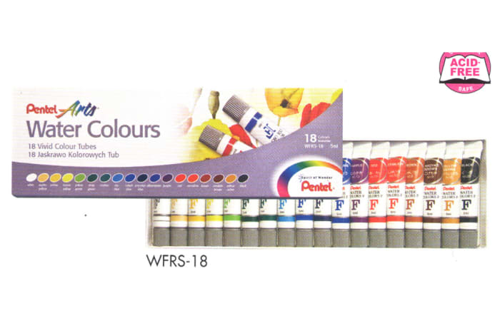 Pentel Arts Water Colors, Assorted Colors, Pack of 18 (WFRS-18)