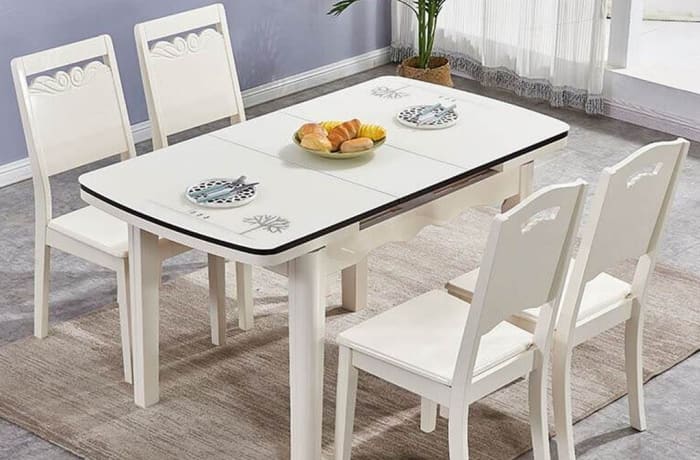 Retractable Folding Small Apartment White Solid Wood Dining Table