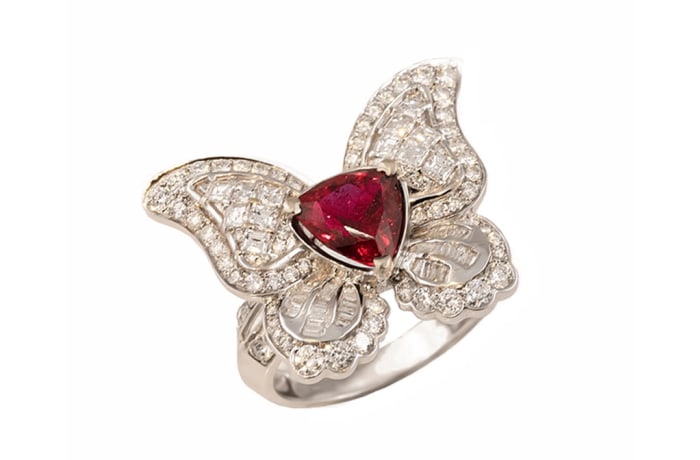 White Gold Rubellite Tourmaline Butterfly Ring Jewel of Africa