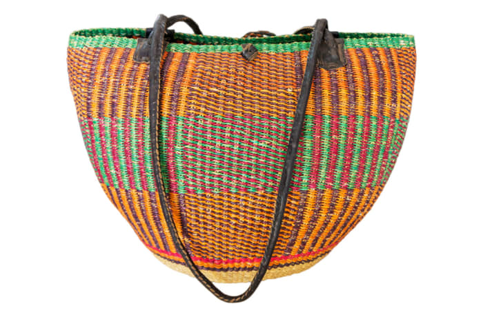 Shoulder Bag Orange Green Handwoven Basket African Joy