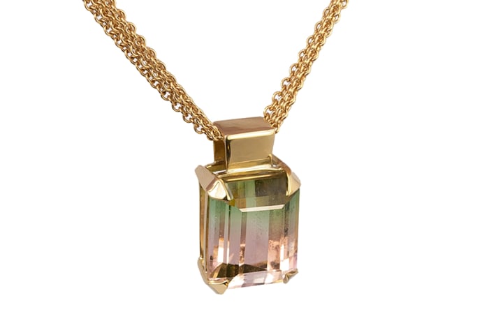Yellow Gold Tourmaline Tapered Cage Pendant Jewel of Africa