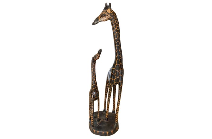 Wooden Sculpture Carving of 2 African Giraffes African Joy
