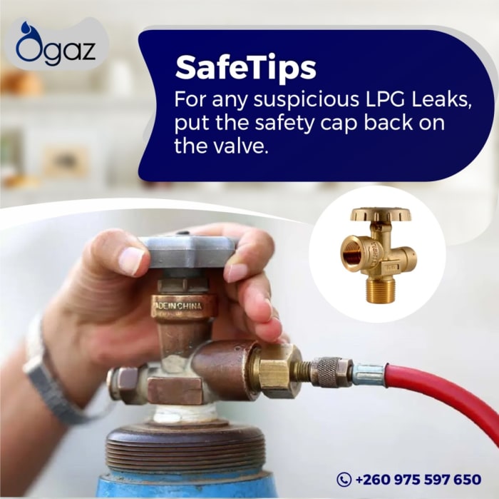 If you smell gas, close the safety valve on your LPG cylinder immediately