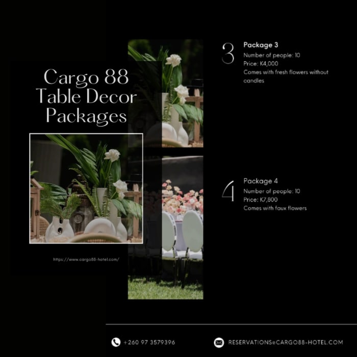 Cargo 88 Table Decor Packages