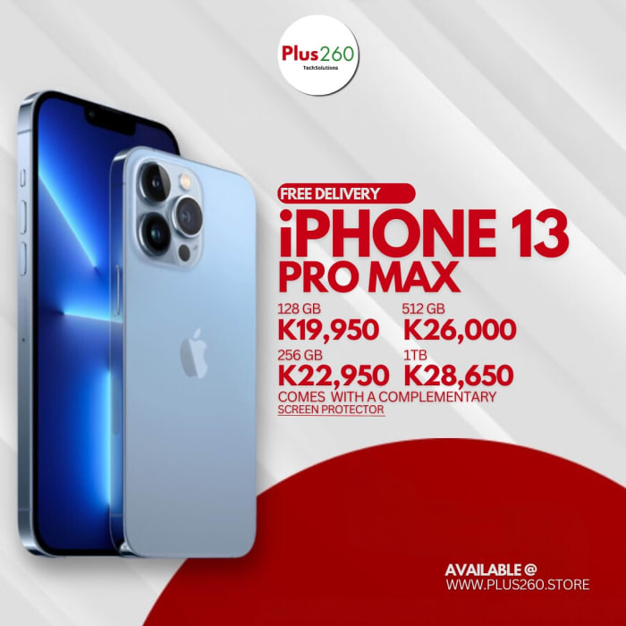 Secure your Brand new IPhone 13 Pro Max for only K19,950 for the 128GB model!🤩