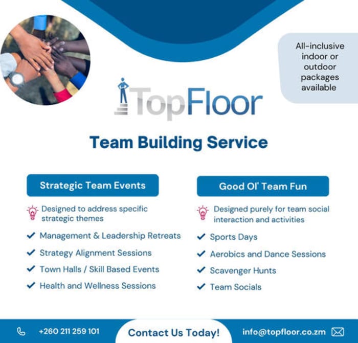 Contact TopFloor Zambia for indoor or outdoor team building events