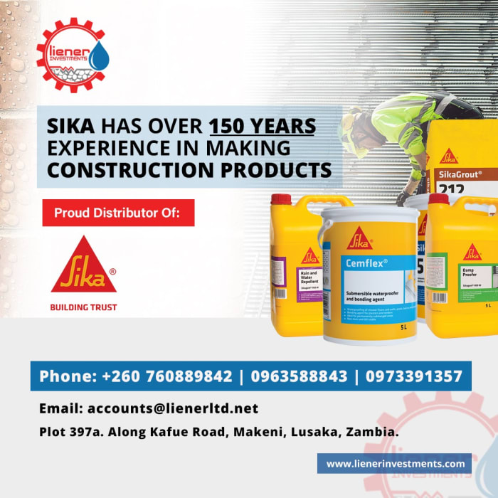 We are your trusted distributors of SIKA in Zambia
