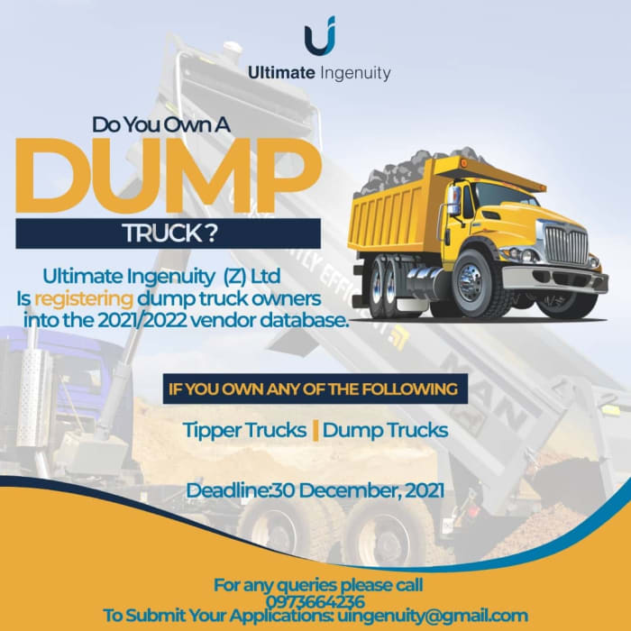 Register your Tipper or Dump truck with Ultimate Ingenuity Zambia today!