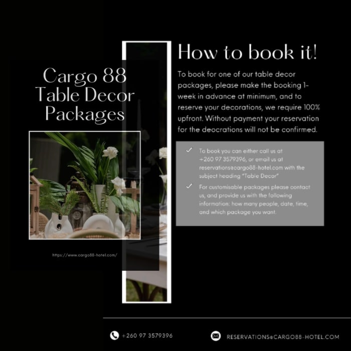 Cargo 88 Table Decor Packages