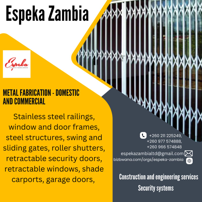 Espeka Zambia, located in Lusaka, Zambia, is a renowned metal fabrication company 